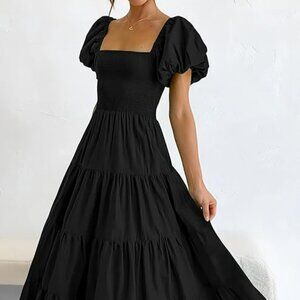 PRETTYGARDEN Black Smocked Puff Sleeve Dress | Medium | NWT